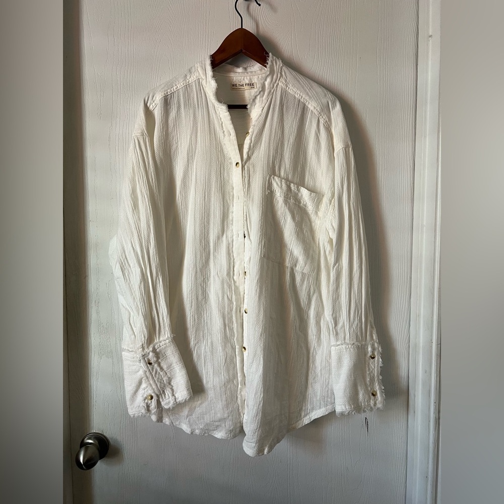We the Free People Keep it Simple Button Down White Shirt Boho Coastal Women M